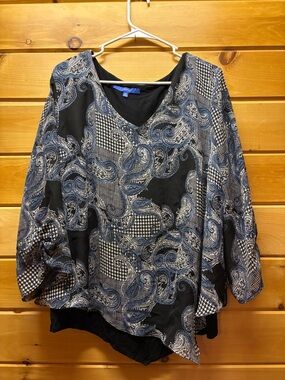 Apt. 9 Black & Blue Paisley Layered V-Neck Blouse